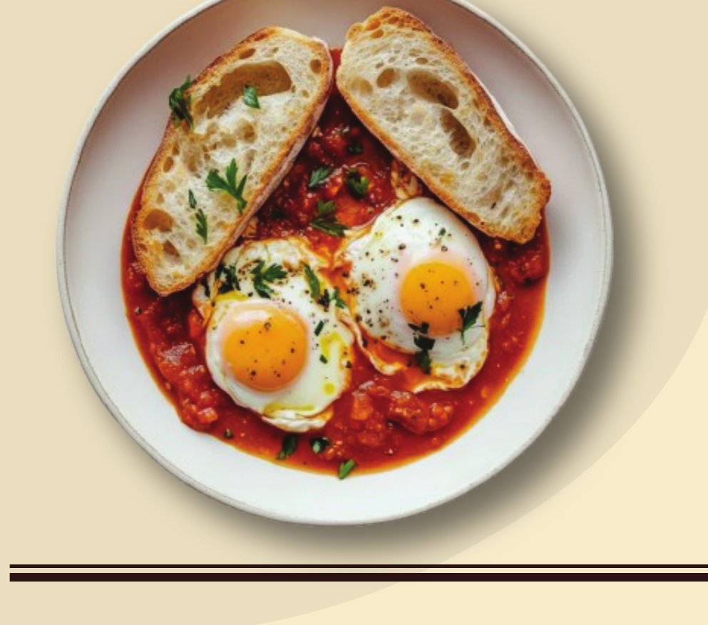 Ojja with fried eggs in tomato sauce, served with bread